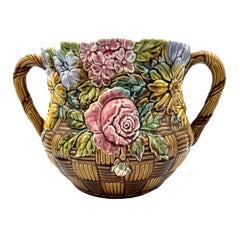 Large French majolica planter cache pot by Orchies Art Nouveau