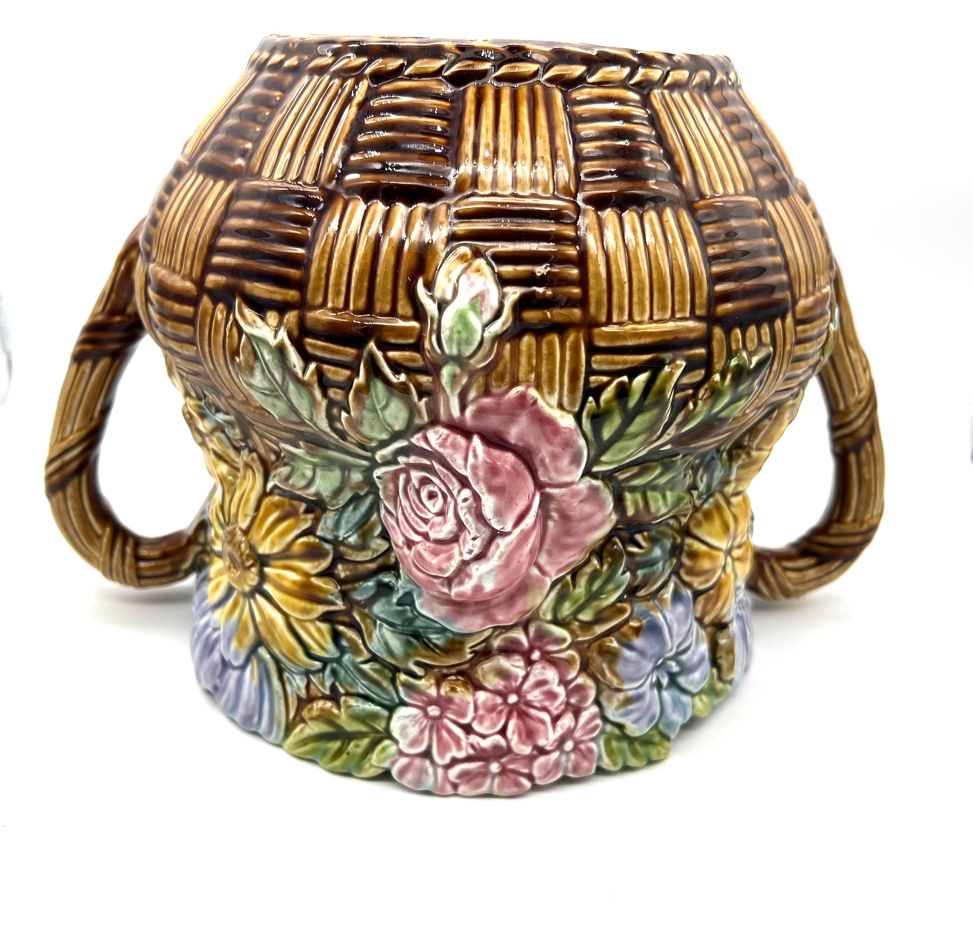 20th Century Large French majolica planter cache pot by Orchies Art Nouveau For Sale