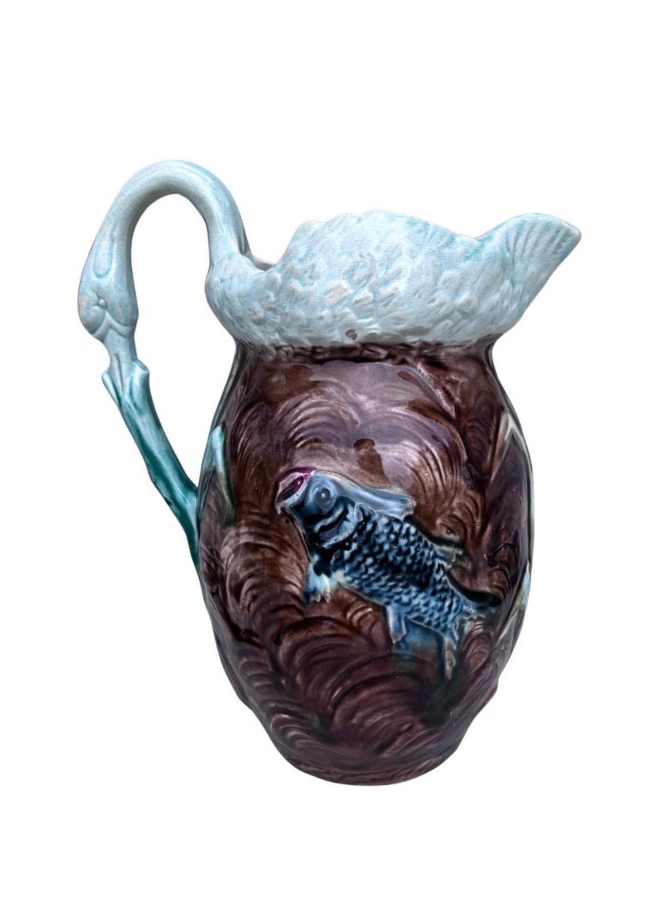 Große französische Majolikaplatte Schwan Orchies, CIRCA 1900 im Angebot 3