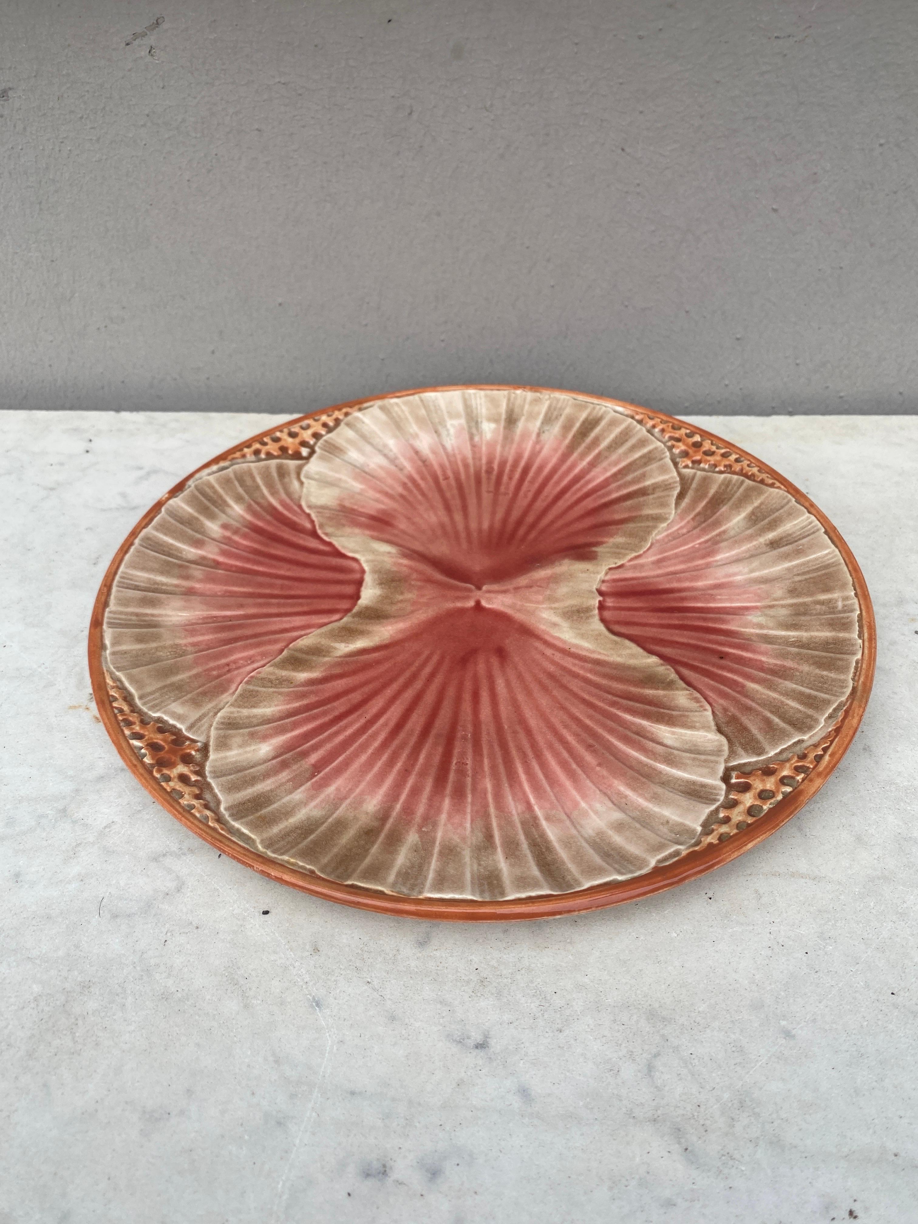 Victorian Large French Majolica Shell Plate Sarreguemines Circa 1920 For Sale