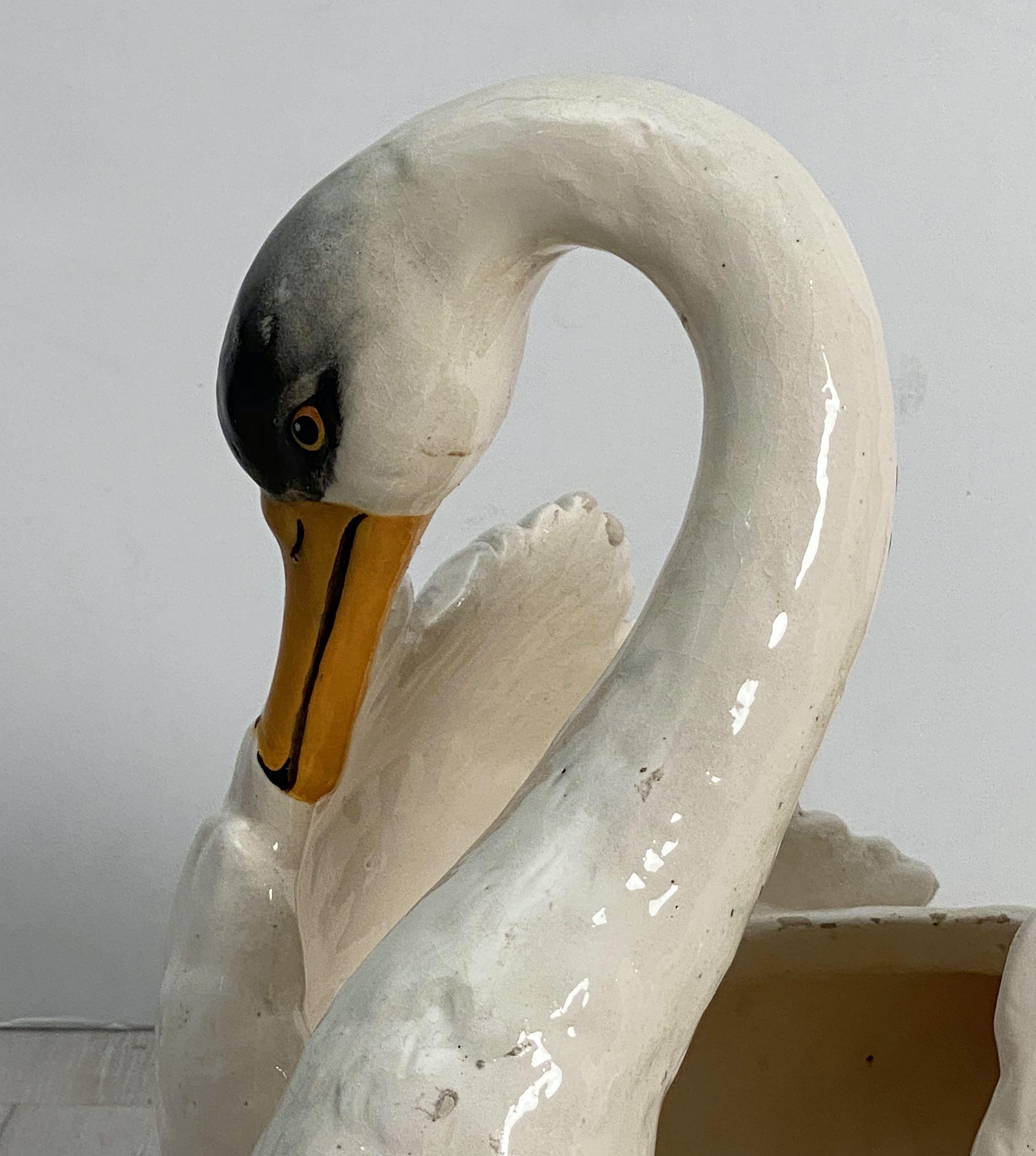 Large French Majolica Swan Planter by Massier 7