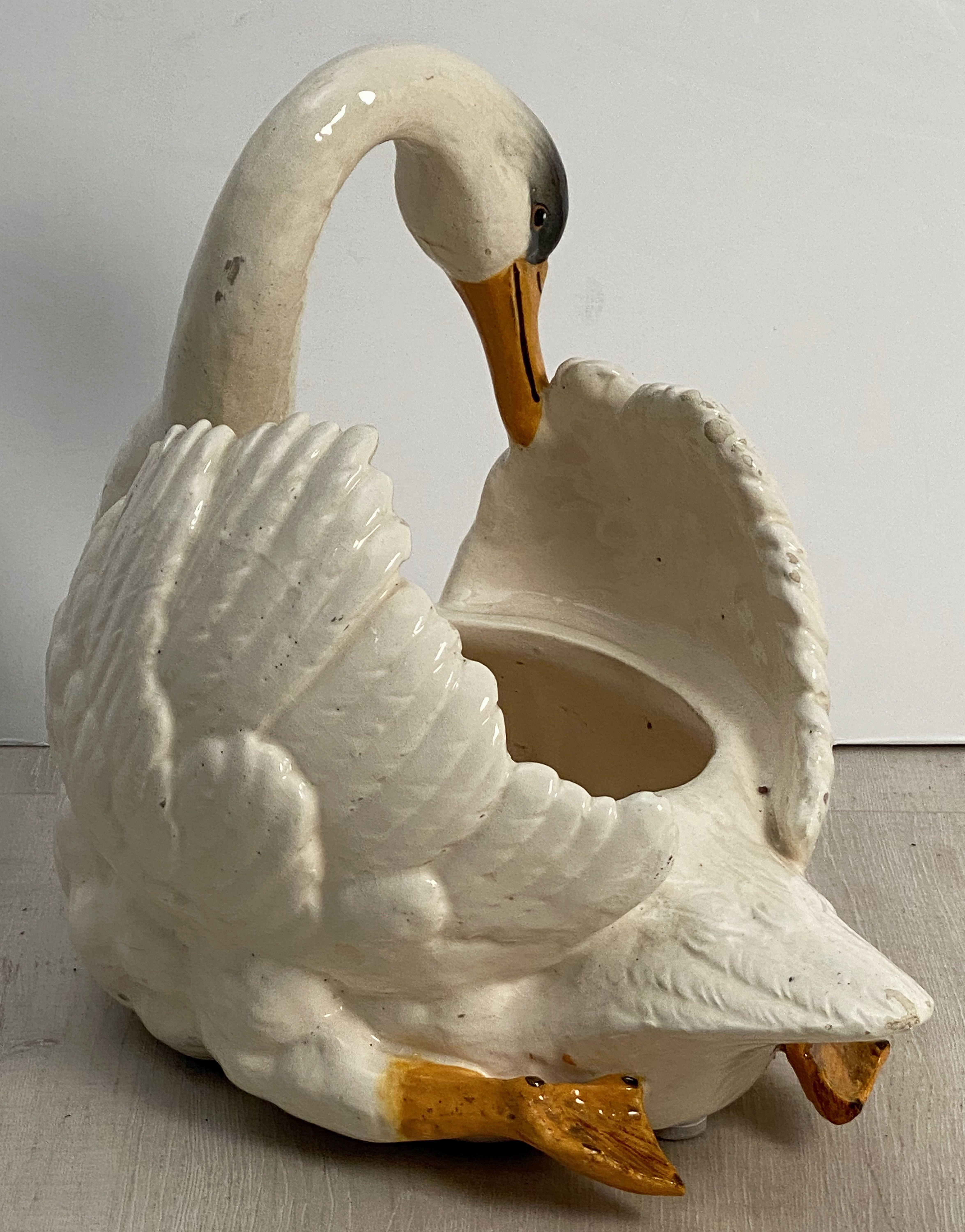 Large French Majolica Swan Planter by Massier 9
