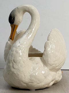 Large French Majolica Swan Planter by Massier