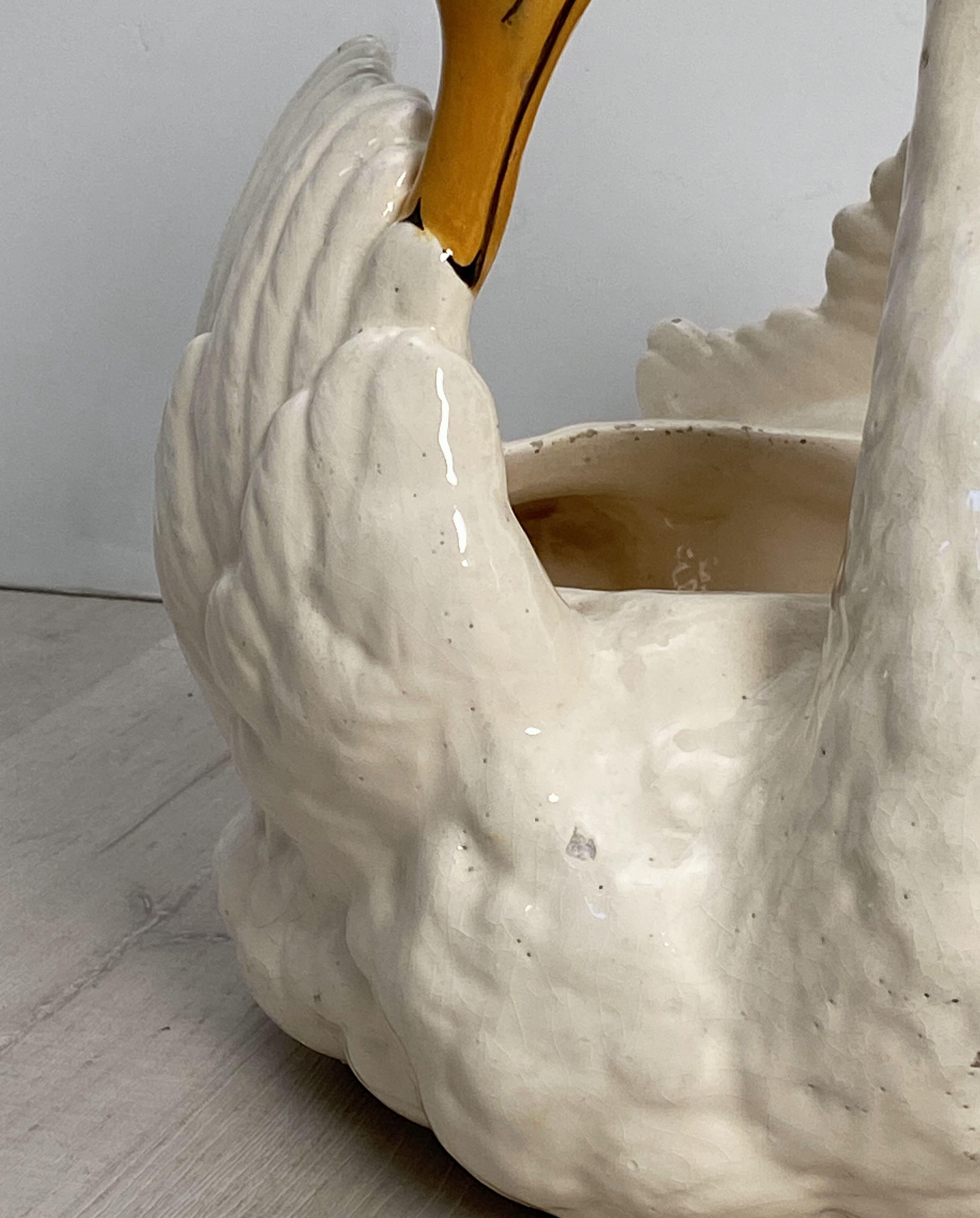 20th Century Large French Majolica Swan Planter by Massier