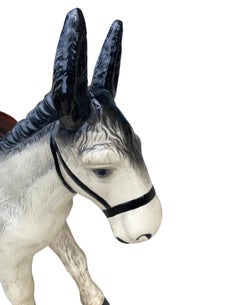 Large French Majolica Terracotta Donkey with Baskets, Circa 1930