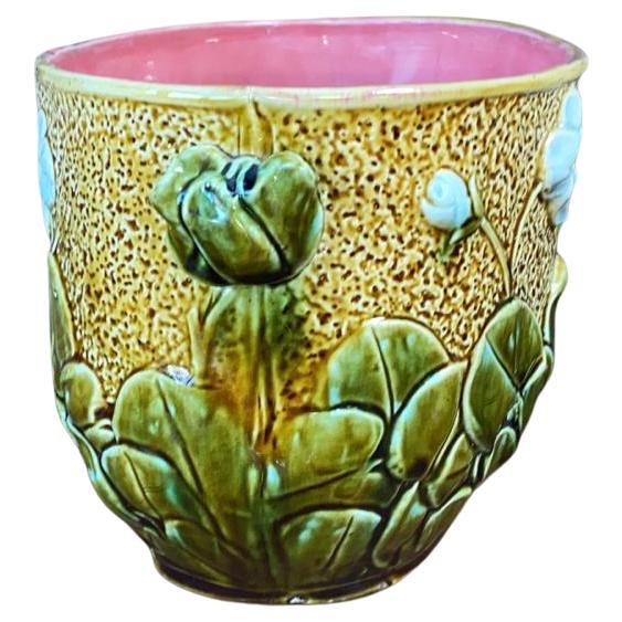 French Majolica White Flowers Jardinière, circa 1880.