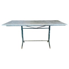 Large French Marble Top Dining Table with Iron Base with Maker's Name
