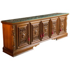 Large French Marble Topped Oak Sideboard Credenza Buffet Heavily Carved