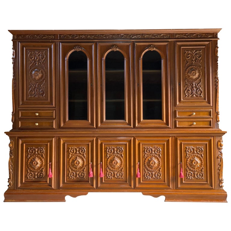 Large French Marble Topped Oak Sideboard Credenza Buffet Heavily