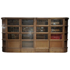 Large "French "MD" Compartment Oak and Beveled Glass Bookcase Cabinet, 1968