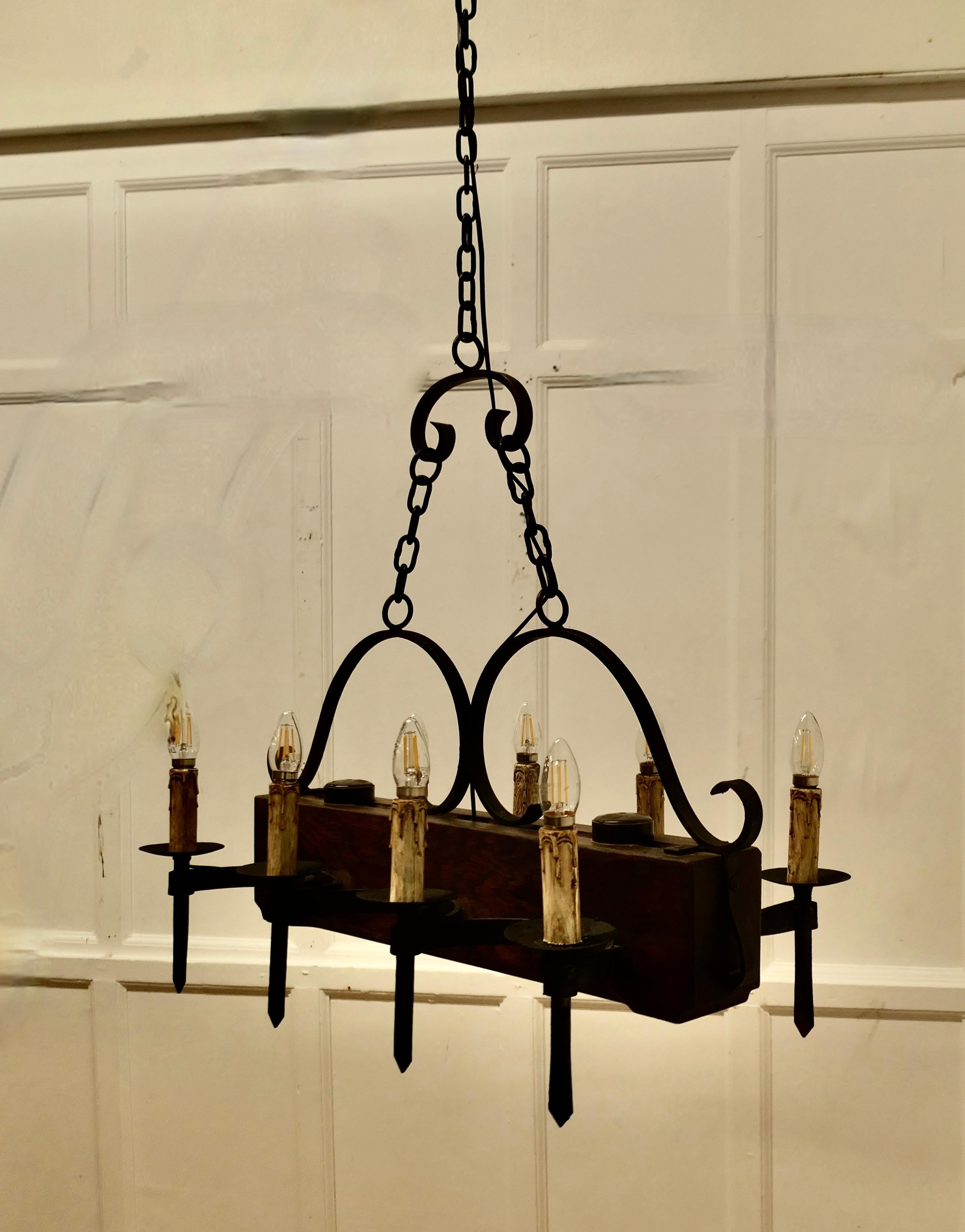 Large French Medieval Rustic Chandelier For Sale 5