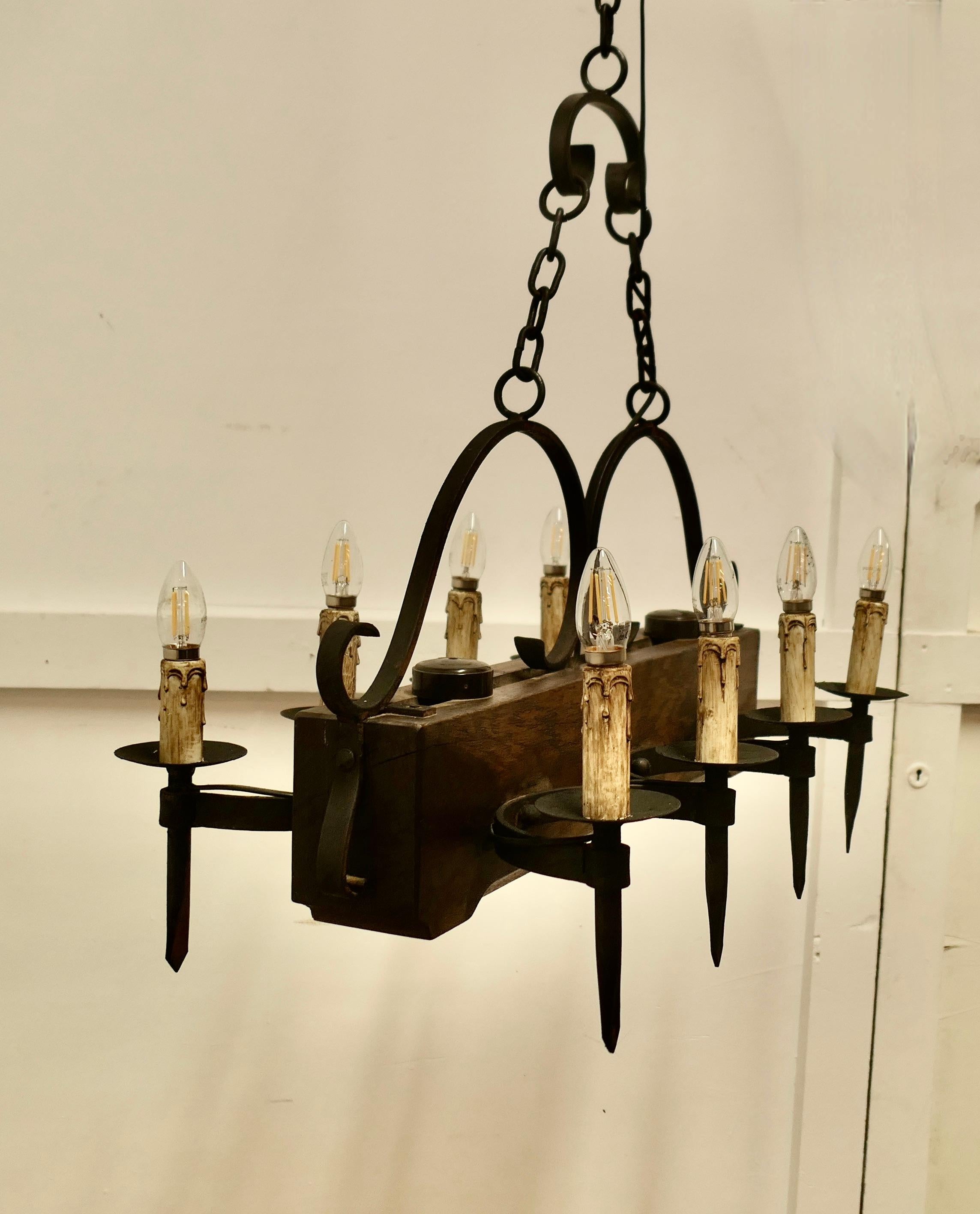 Iron Large French Medieval Rustic Chandelier For Sale
