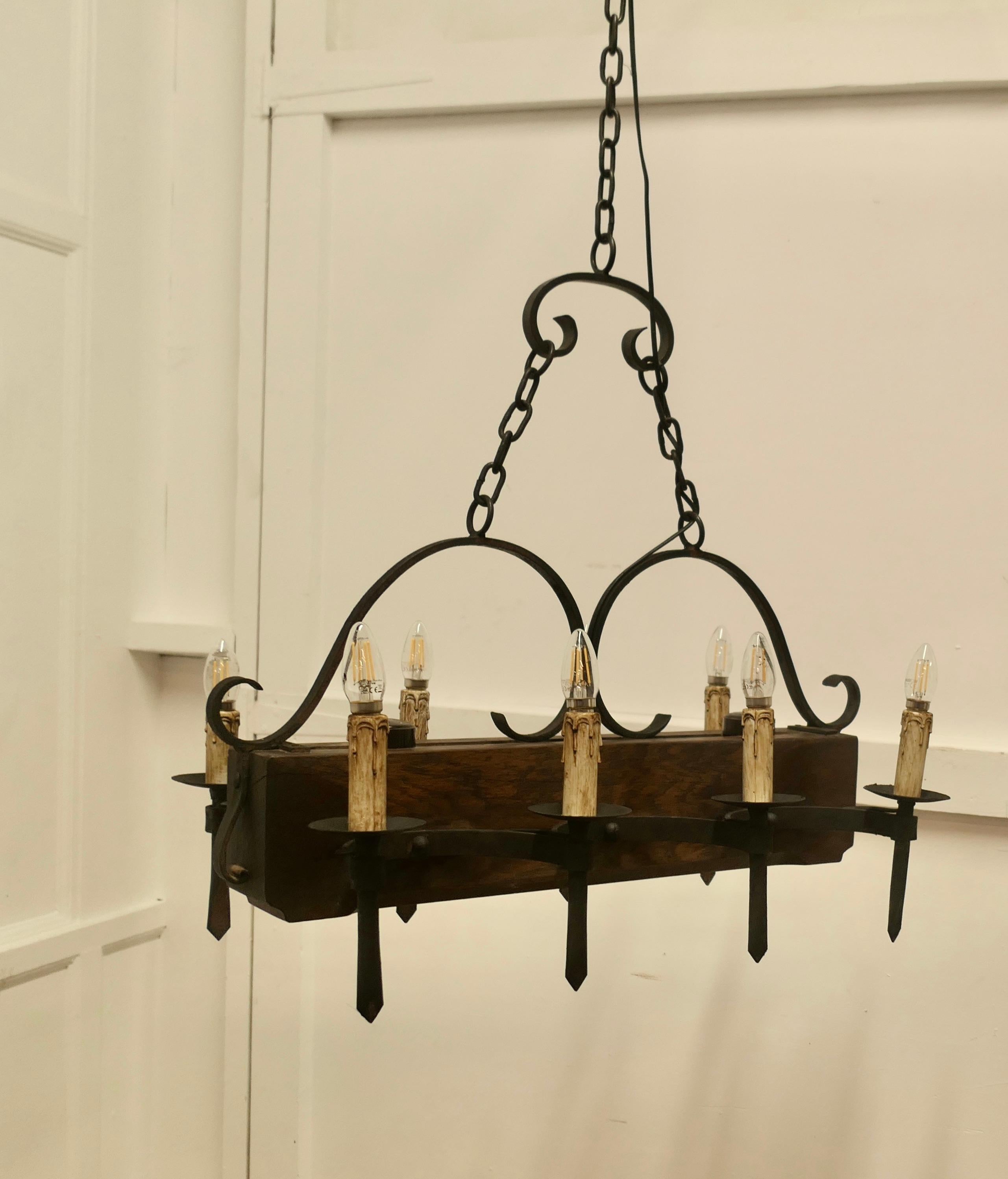 Large French Medieval Rustic Chandelier For Sale 1