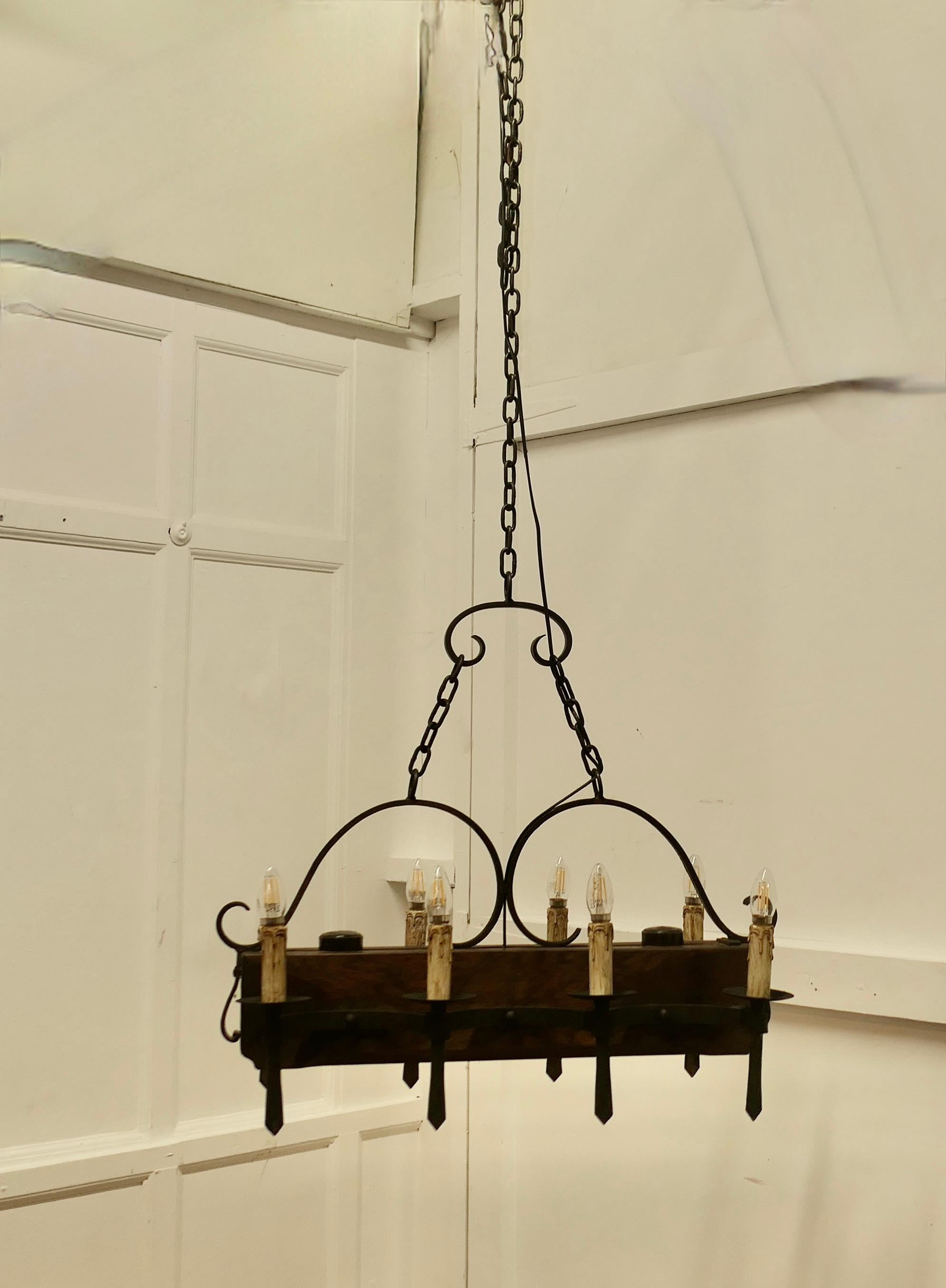 Large French Medieval Rustic Chandelier For Sale 2