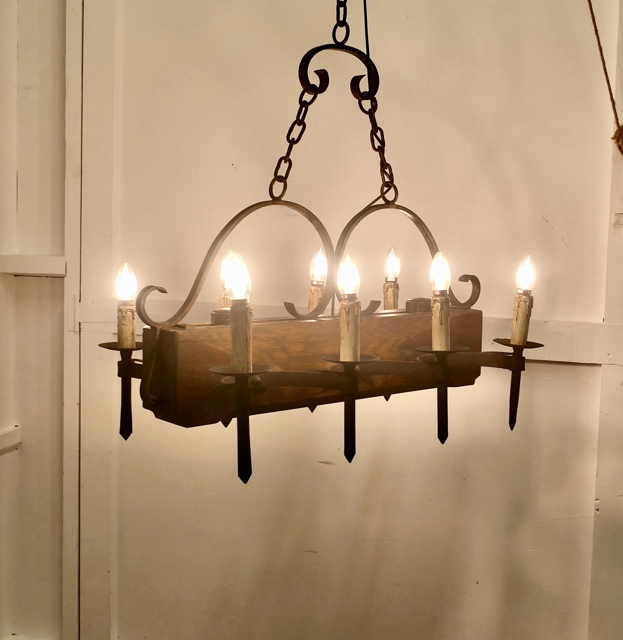 Large French Medieval Rustic Chandelier For Sale 3