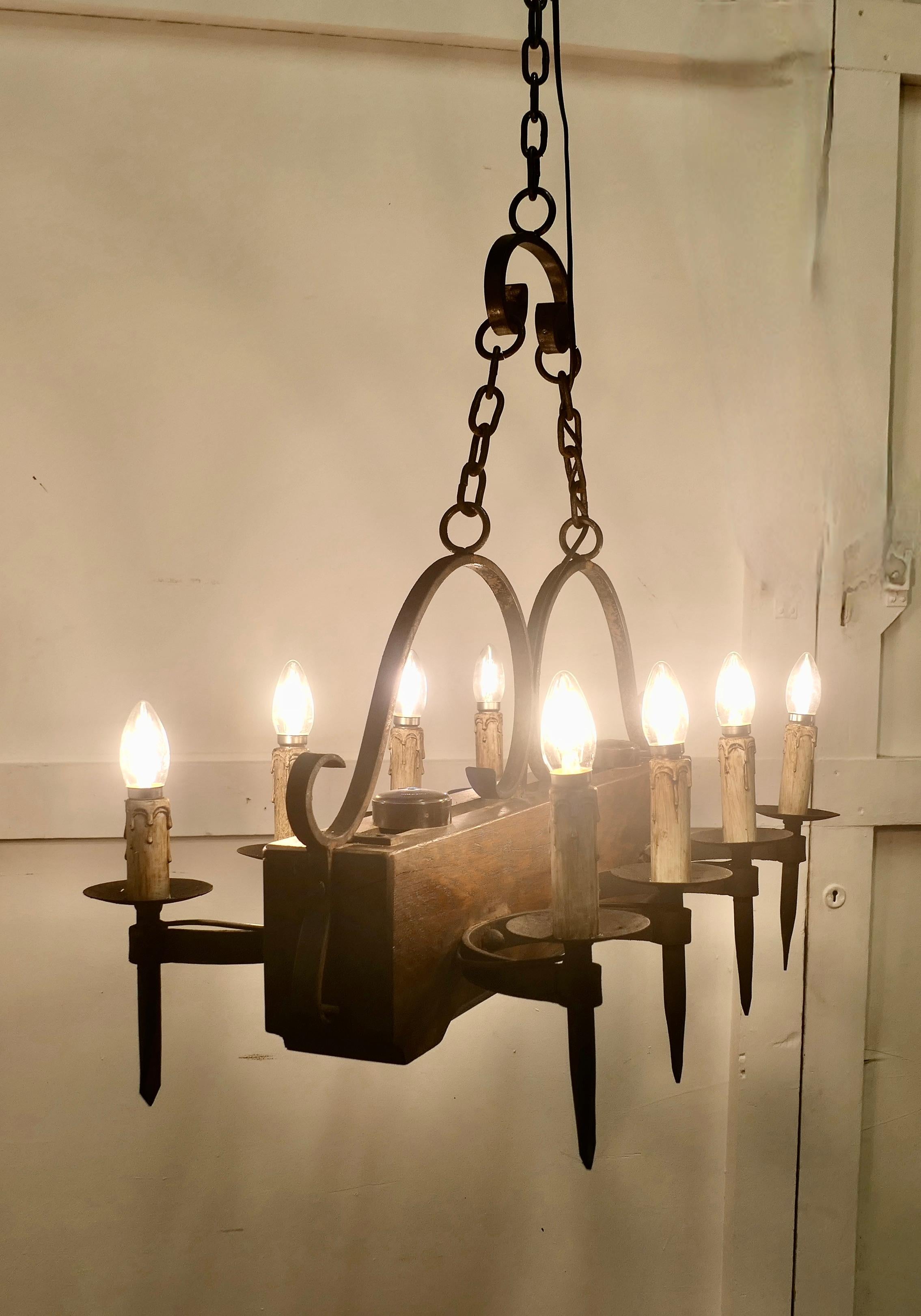 Large French Medieval Rustic Chandelier For Sale 4