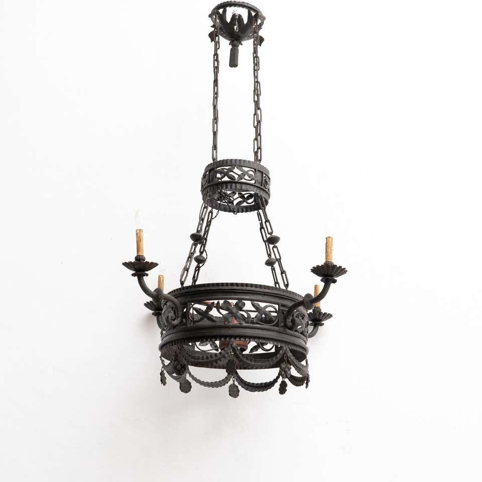 Art Deco Extra Large Black Sculptural French Metal Ceiling Lamp circa 1930 For Sale