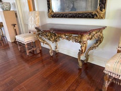 Large French Mid-18th Century Giltwood Rococo Console Table with Marble top