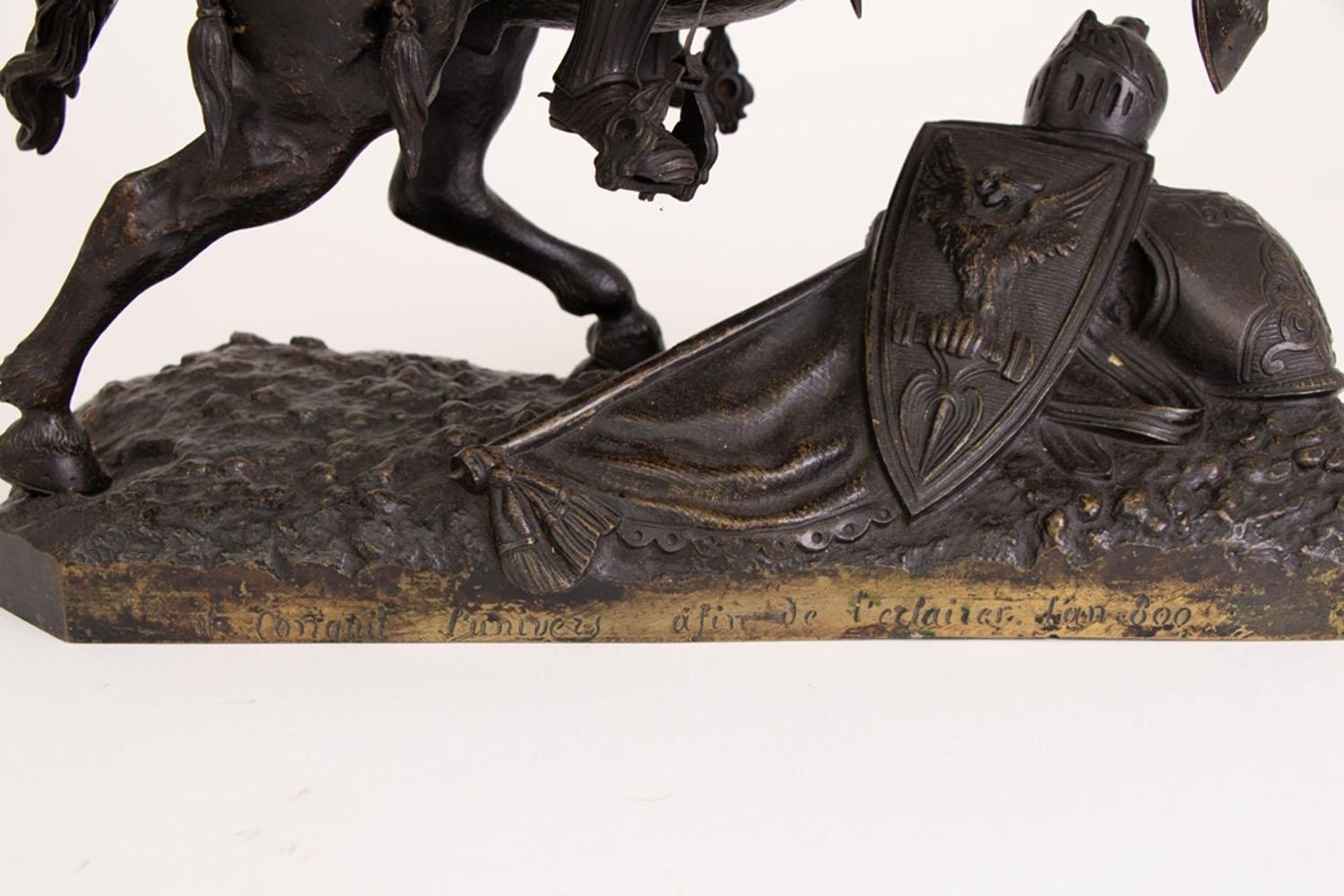 Large French Mid-19th Century Bronze Knight on Horseback 4