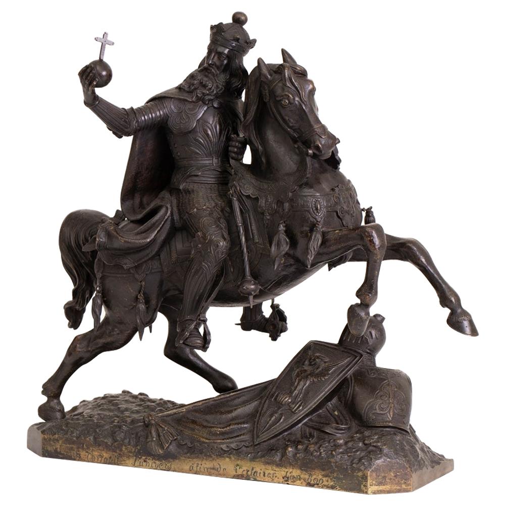 Large French Mid-19th Century Bronze Knight on Horseback