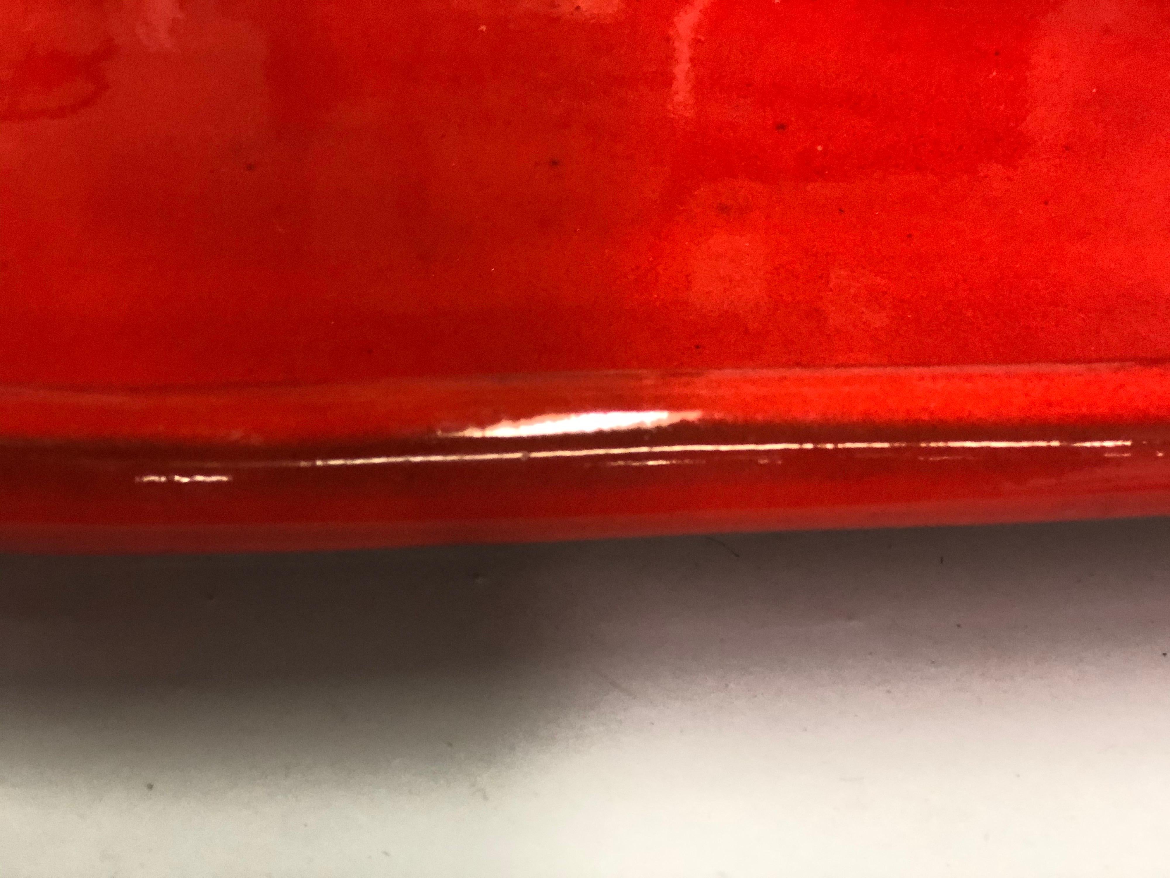 Mid-Century Modern Large French Midcentury Rectangular Red Ceramic Serving Platter Voltz, Vallauris For Sale