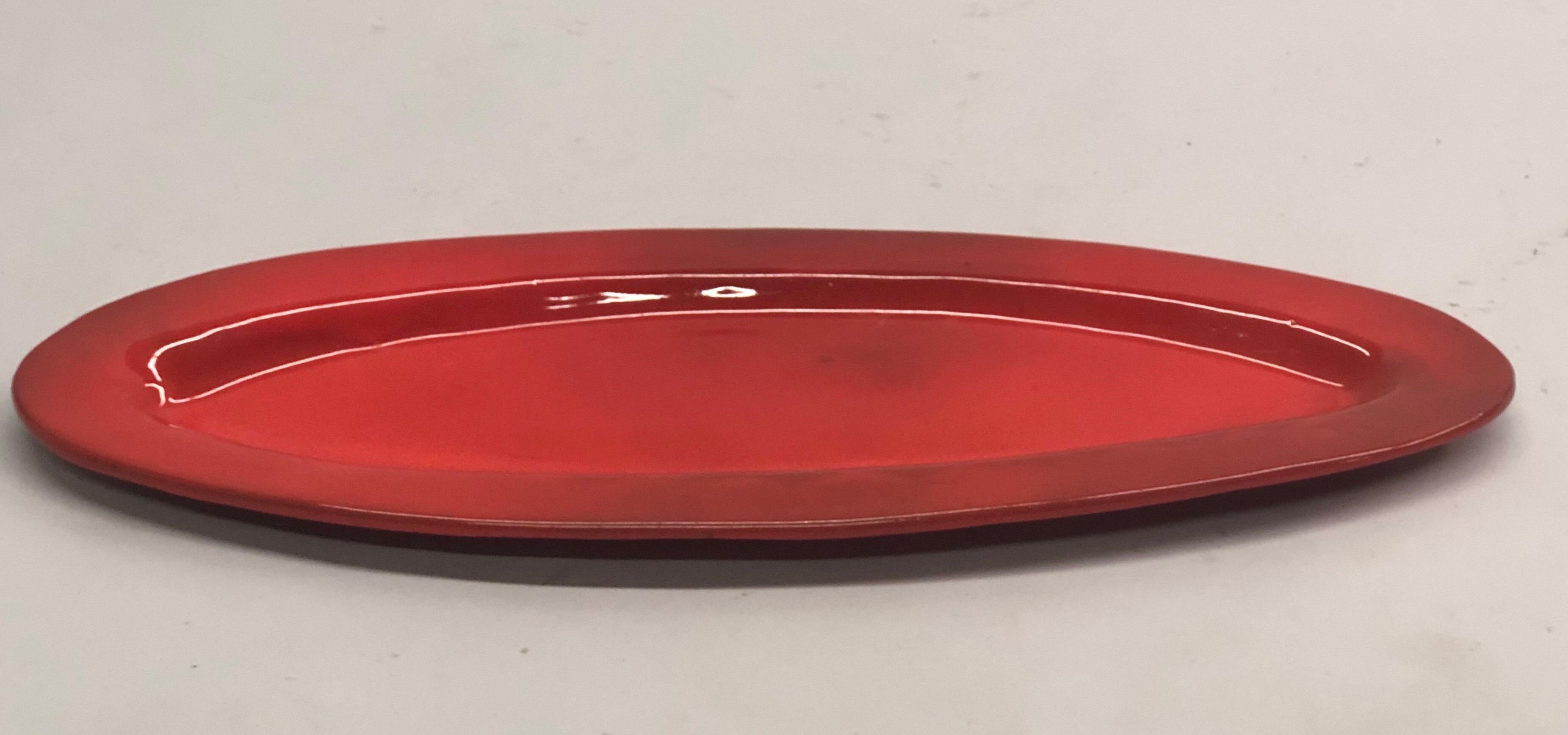Large French Midcentury Rectangular Red Ceramic Serving Platter Voltz, Vallauris In Good Condition For Sale In New York, NY