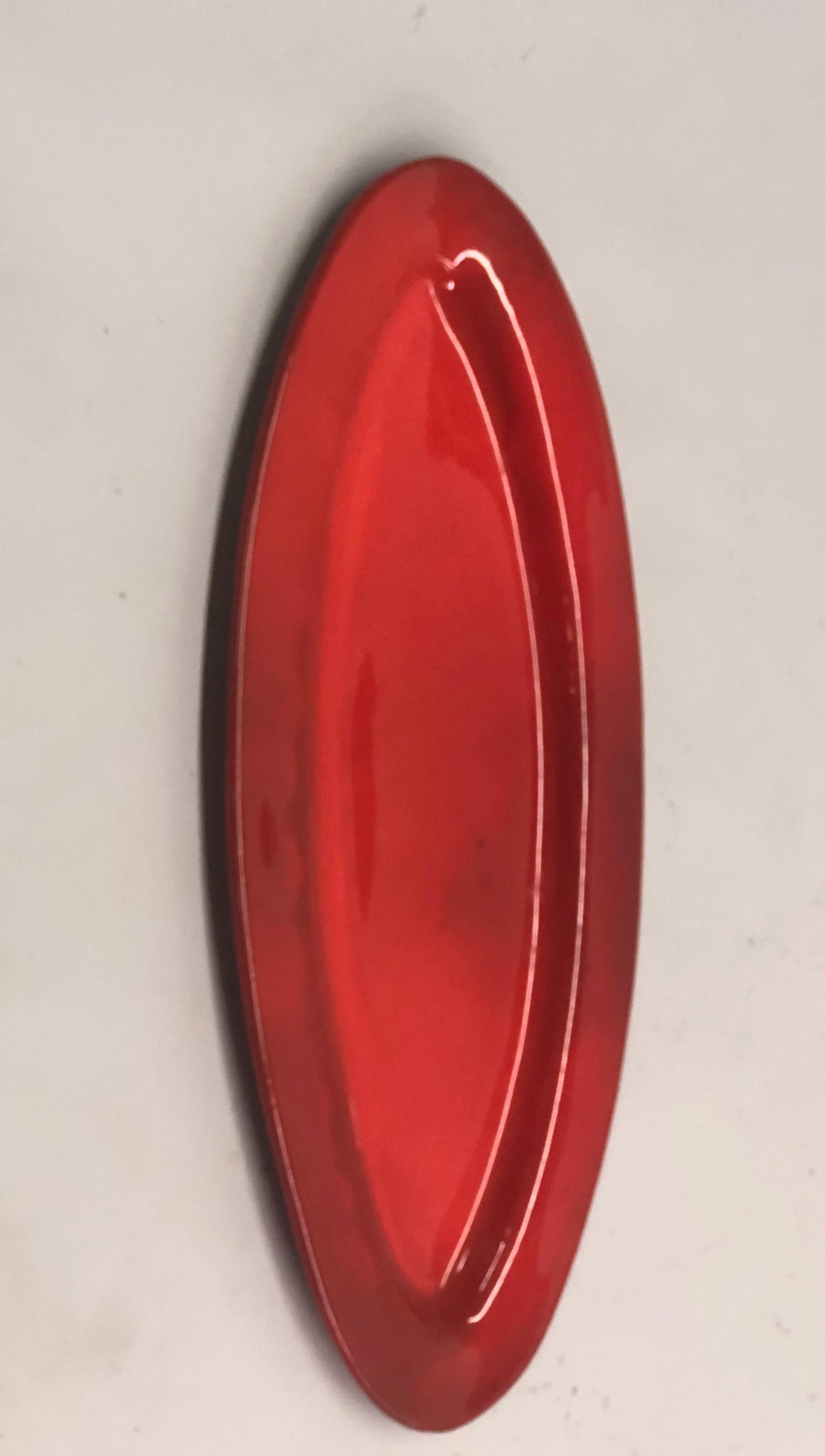 20th Century Large French Midcentury Rectangular Red Ceramic Serving Platter Voltz, Vallauris For Sale