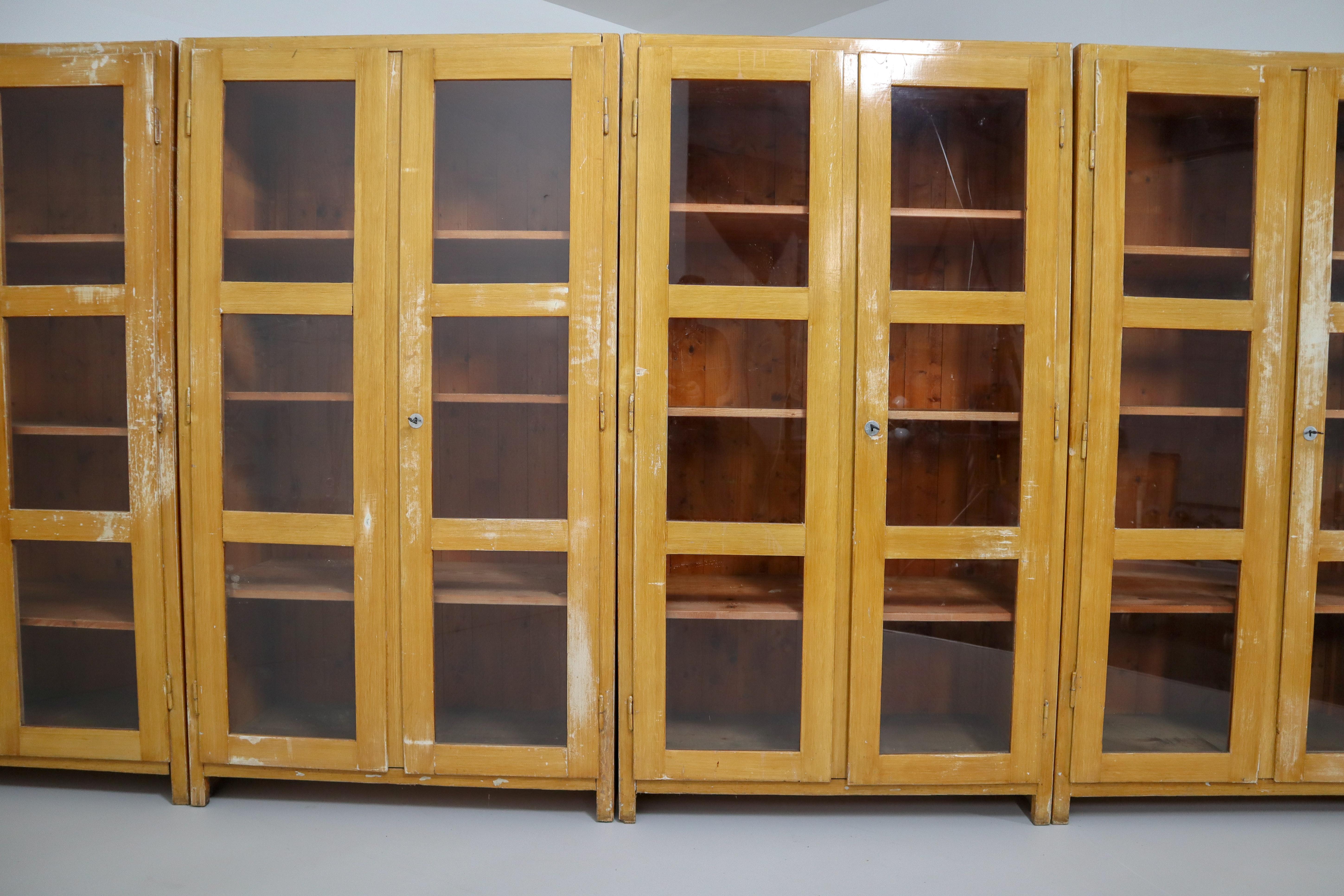 French Provincial Large French Midcentury Eight Glazed Doors Display Cabinet in Original Paint