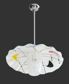 Grand lustre pendentif en verre et chrome du milieu du siècle 1950, chute réglable