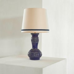 Large French Mid Century Incised Pottery Table Lamp Vallauris 1960s