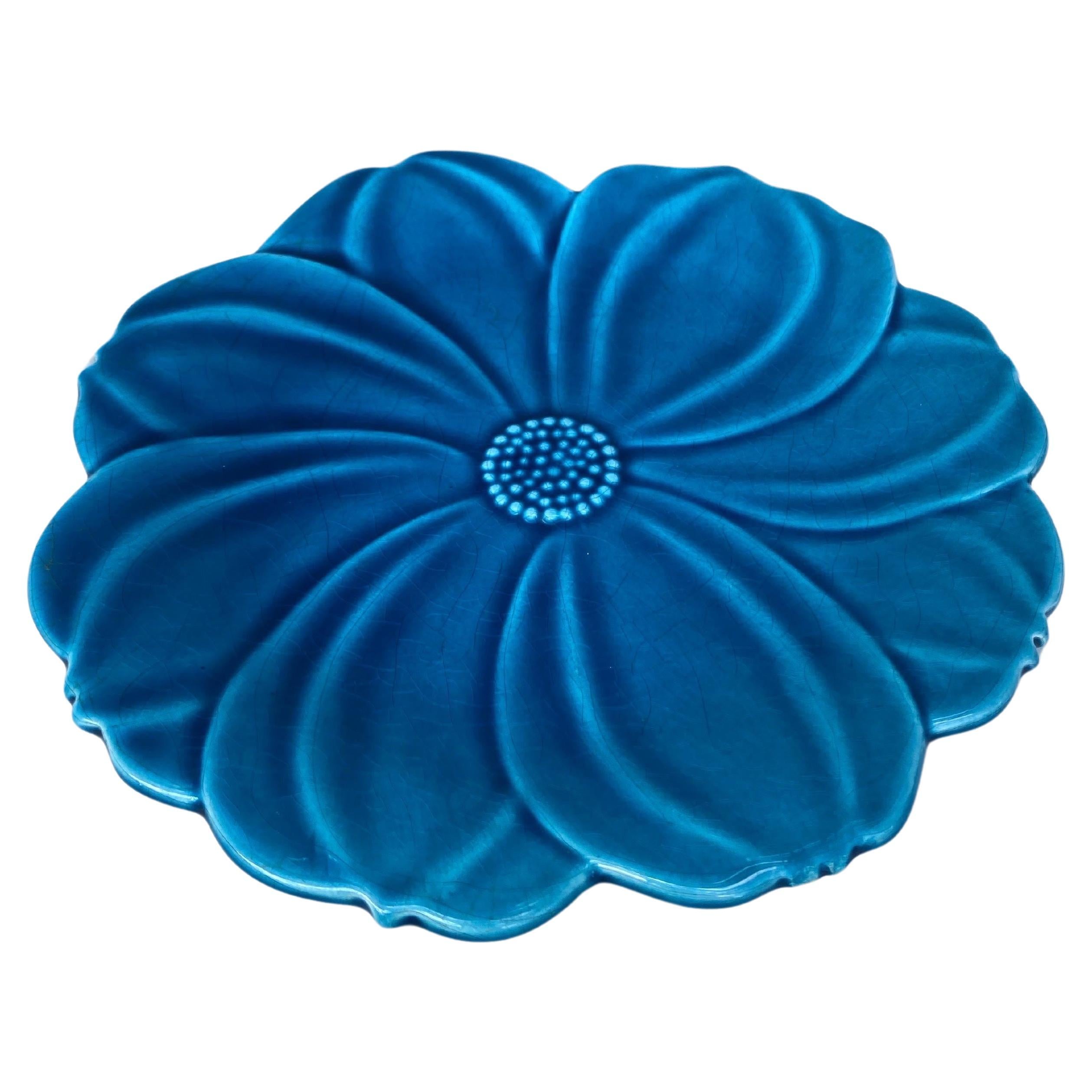 Large French Mid-Century Blue Flower Plate signed Charolles.
9 inches diameter.
