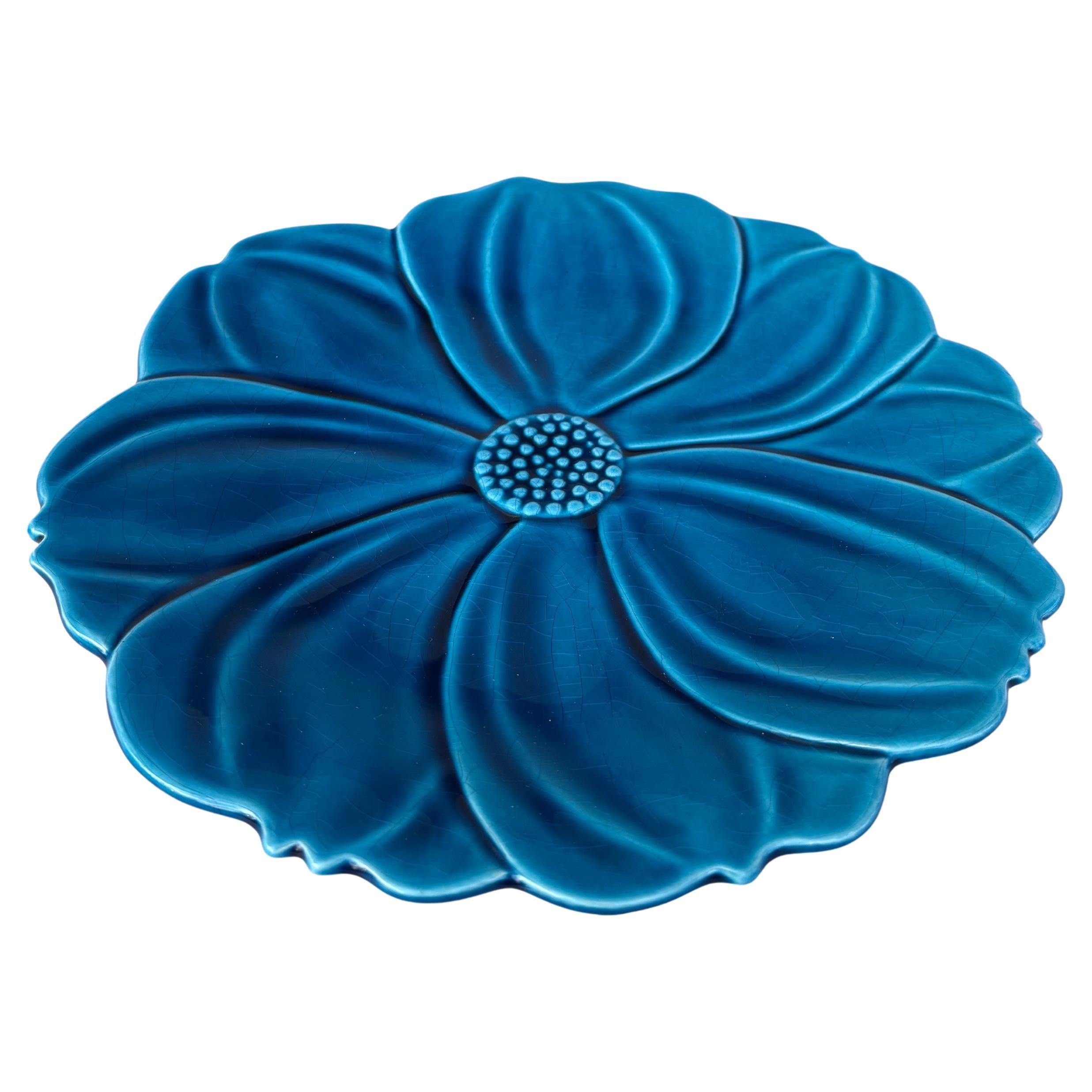 Large French Mid-Century Blue Flower Platter signed Charolles.
11.3 inches diameter.

