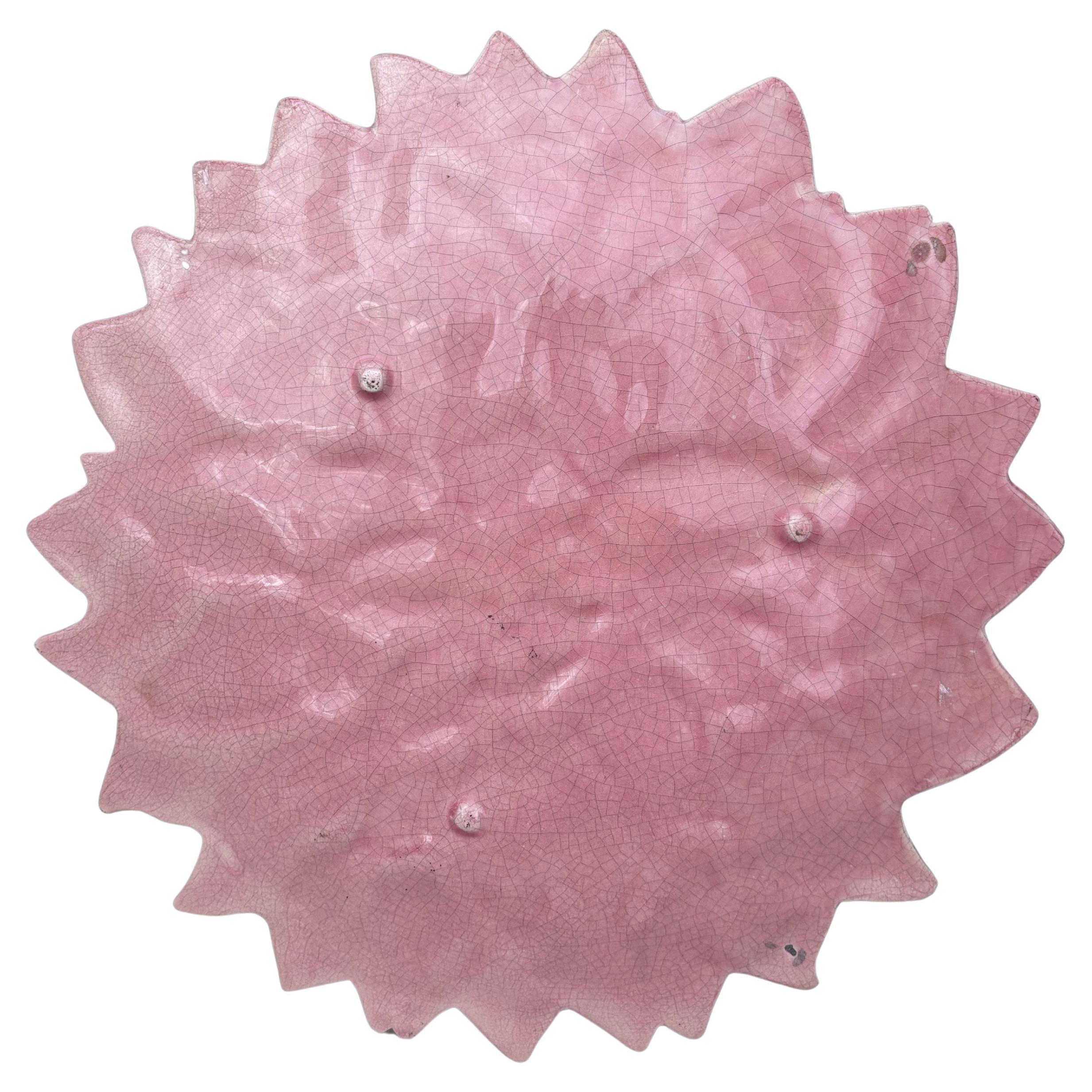 Large French Mid-Century Majolica Pink Flower Platter In Good Condition For Sale In Austin, TX