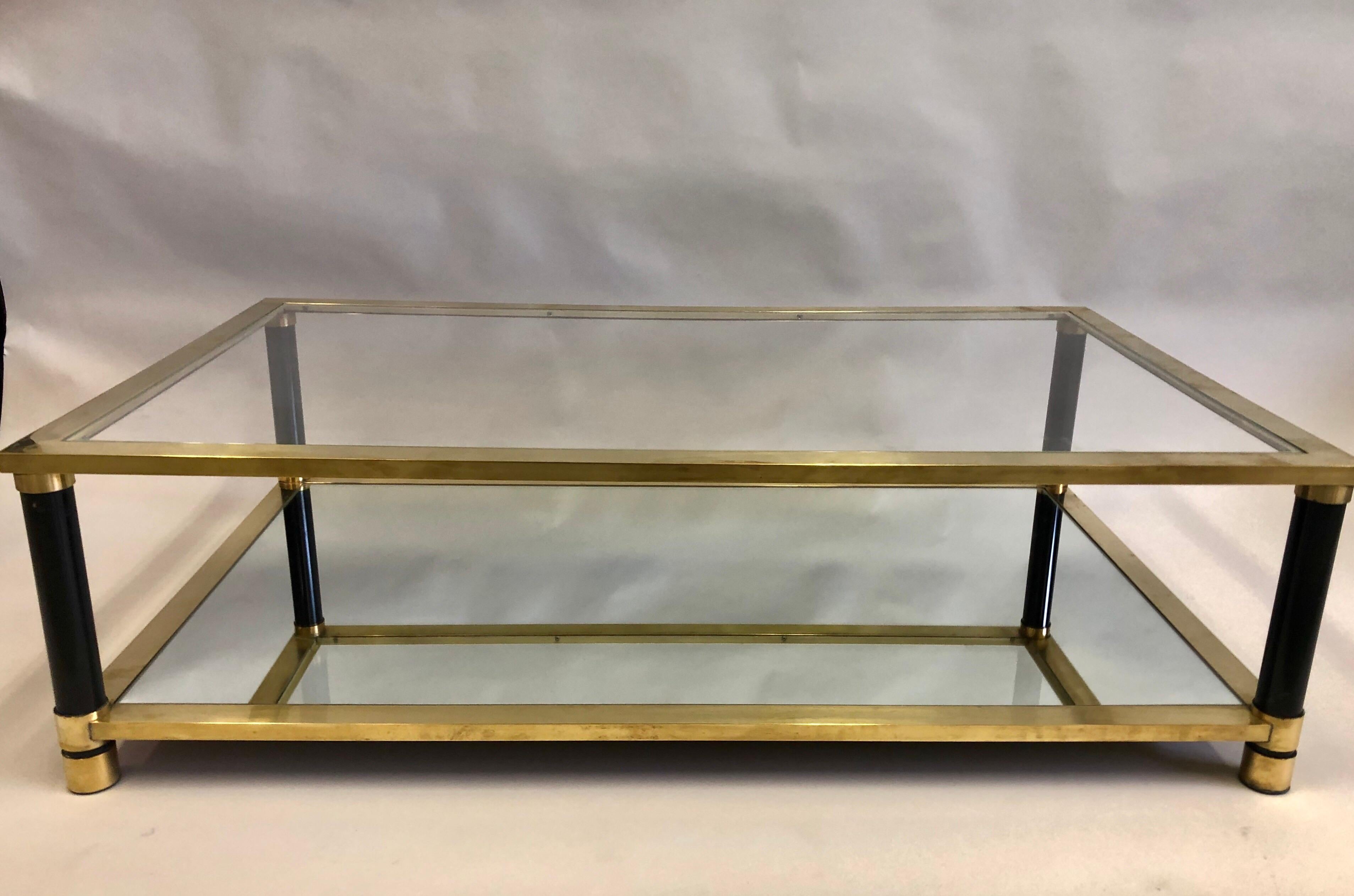 Large French Mid-Century Modern Double Level Brass Coffee Table, Maison Charles (Französisch)