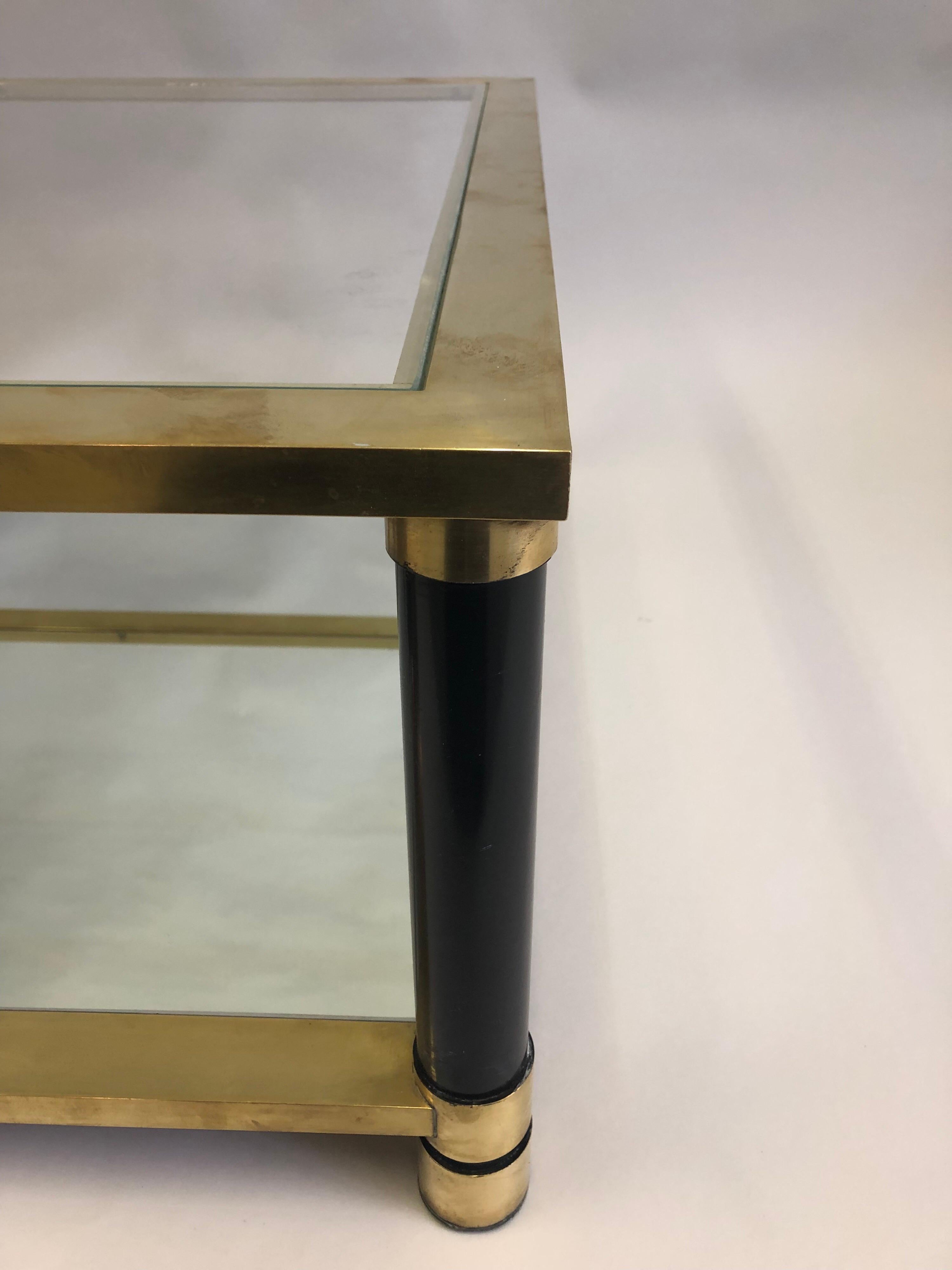 Large French Mid-Century Modern Double Level Brass Coffee Table, Maison Charles (20. Jahrhundert)