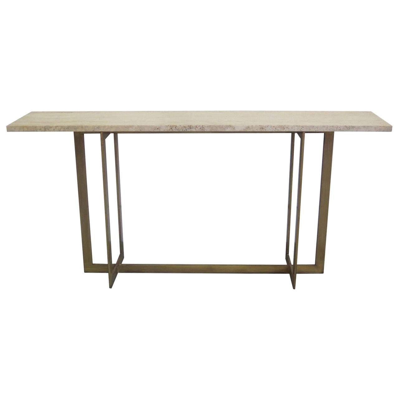 Large French Mid-Century Modern Gilt Wrought Iron Console, Jacques Quinet For Sale