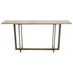 Large French Mid-Century Modern Gilt Wrought Iron Console, Jacques Quinet