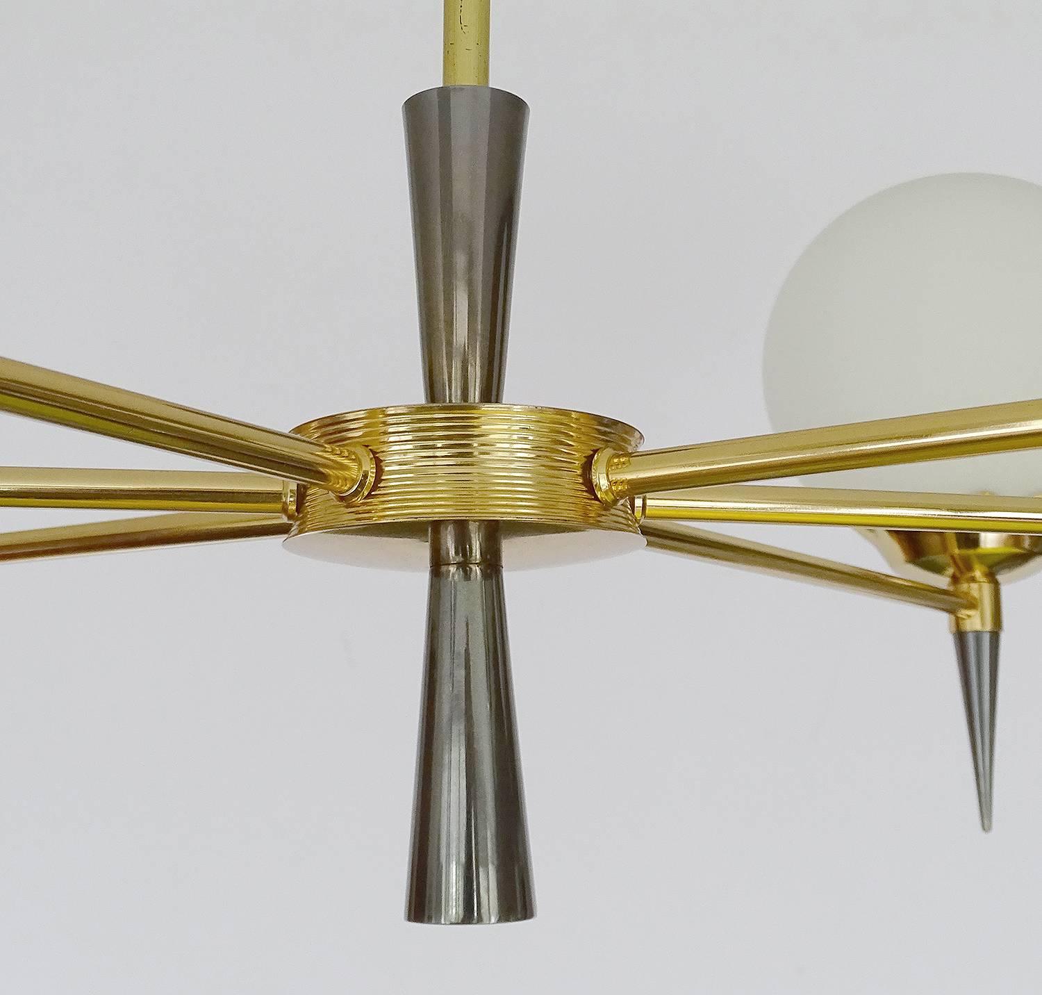 Large   Maison Arlus Brass Chandelier Pendant Light , Stilnovo Gio Ponti Era  For Sale 10