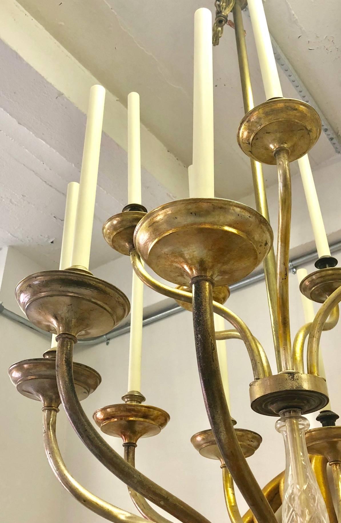 Large Italian Modern Neoclassical Gilt and Silver Chandelier Carlo Scarpa Venini In Good Condition In New York, NY