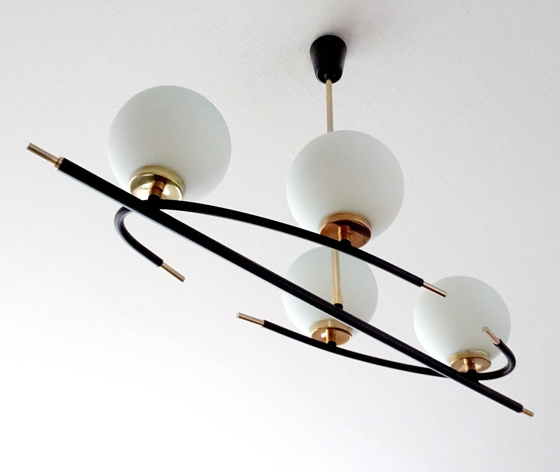 Mid-20th Century Large  Maison Lunel Brass Chandelier  Pendant Light, Stilnovo Gio Ponti Era