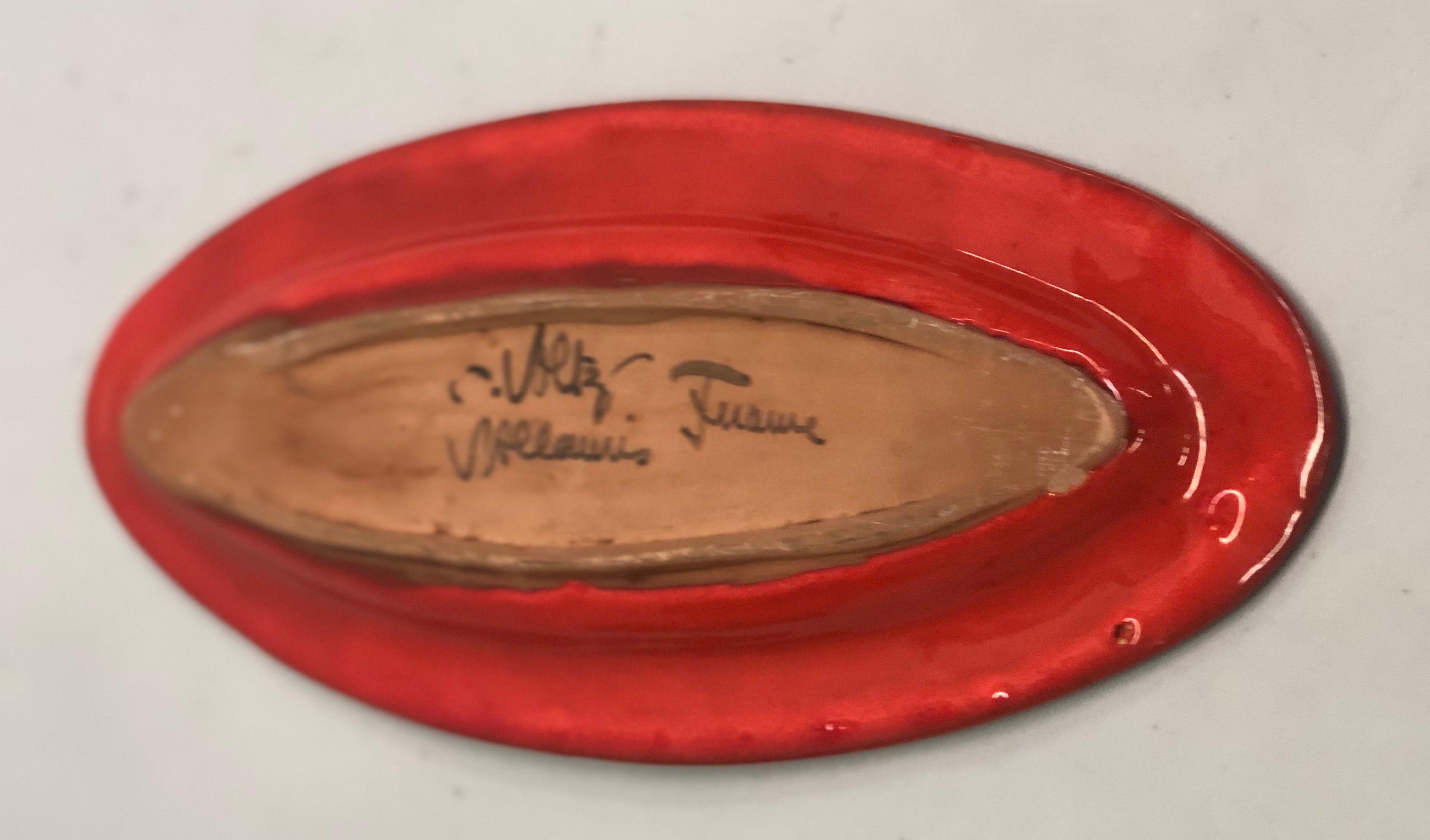 Mid-Century Modern Large French Midcentury Oval Red Ceramic Serving Platter by Voltz, Vallauris For Sale