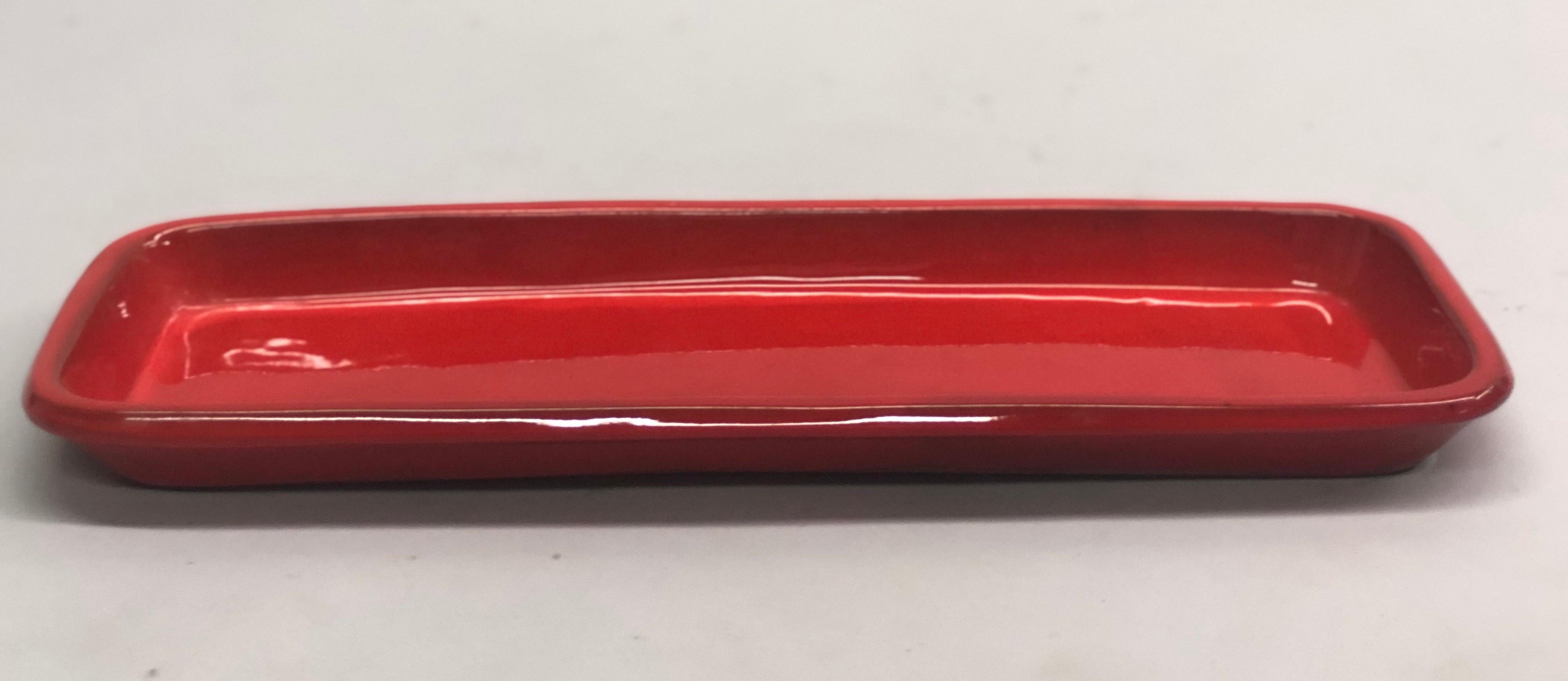 Large French Midcentury Oval Red Ceramic Serving Platter by Voltz, Vallauris In Good Condition For Sale In New York, NY