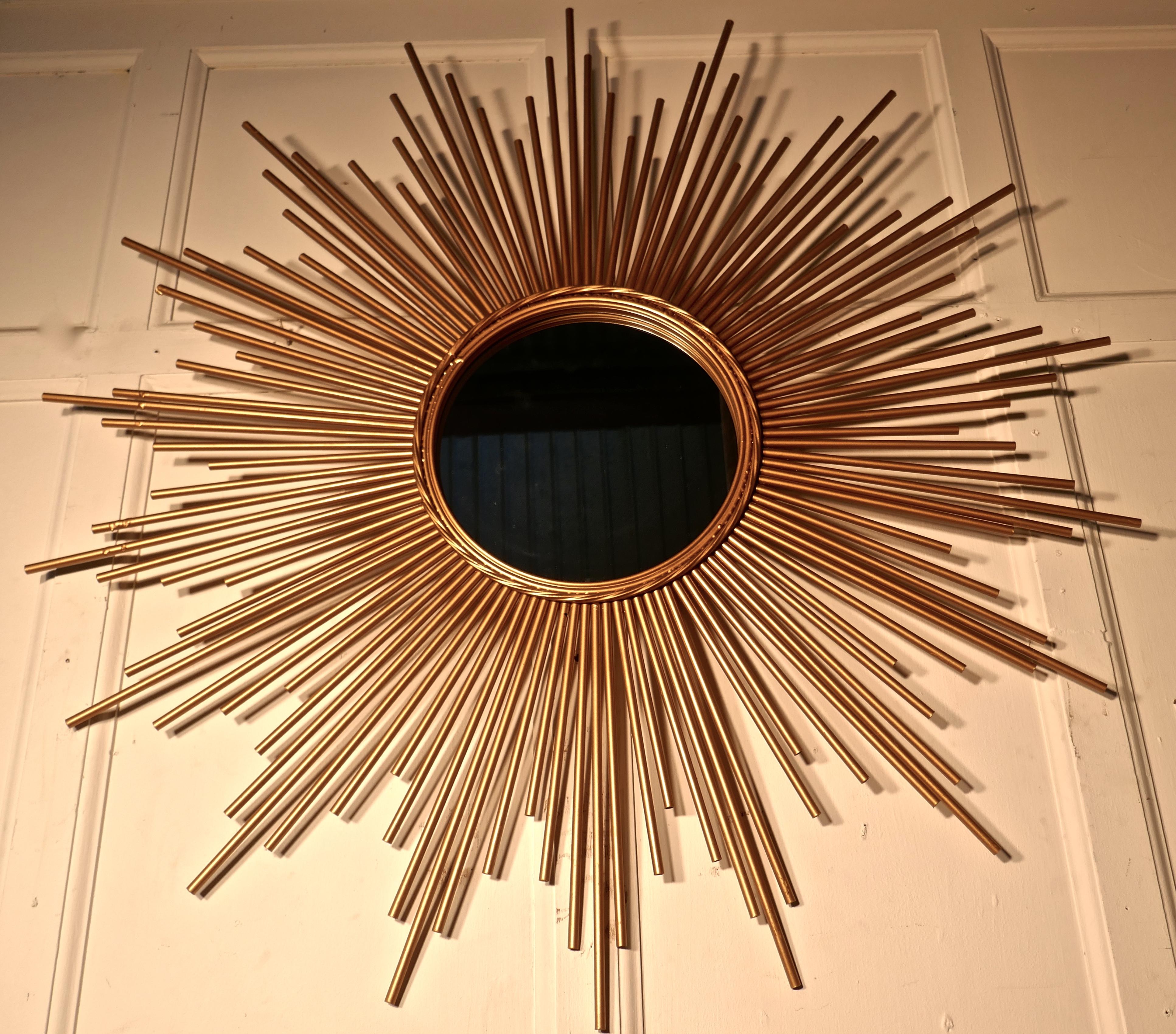 Large French Mid Century Sunburst-Starburst Brass Mirror In Good Condition In Chillerton, Isle of Wight