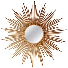 Großer französischer Mid Century Sunburst-Starburst-Messing-Spiegel