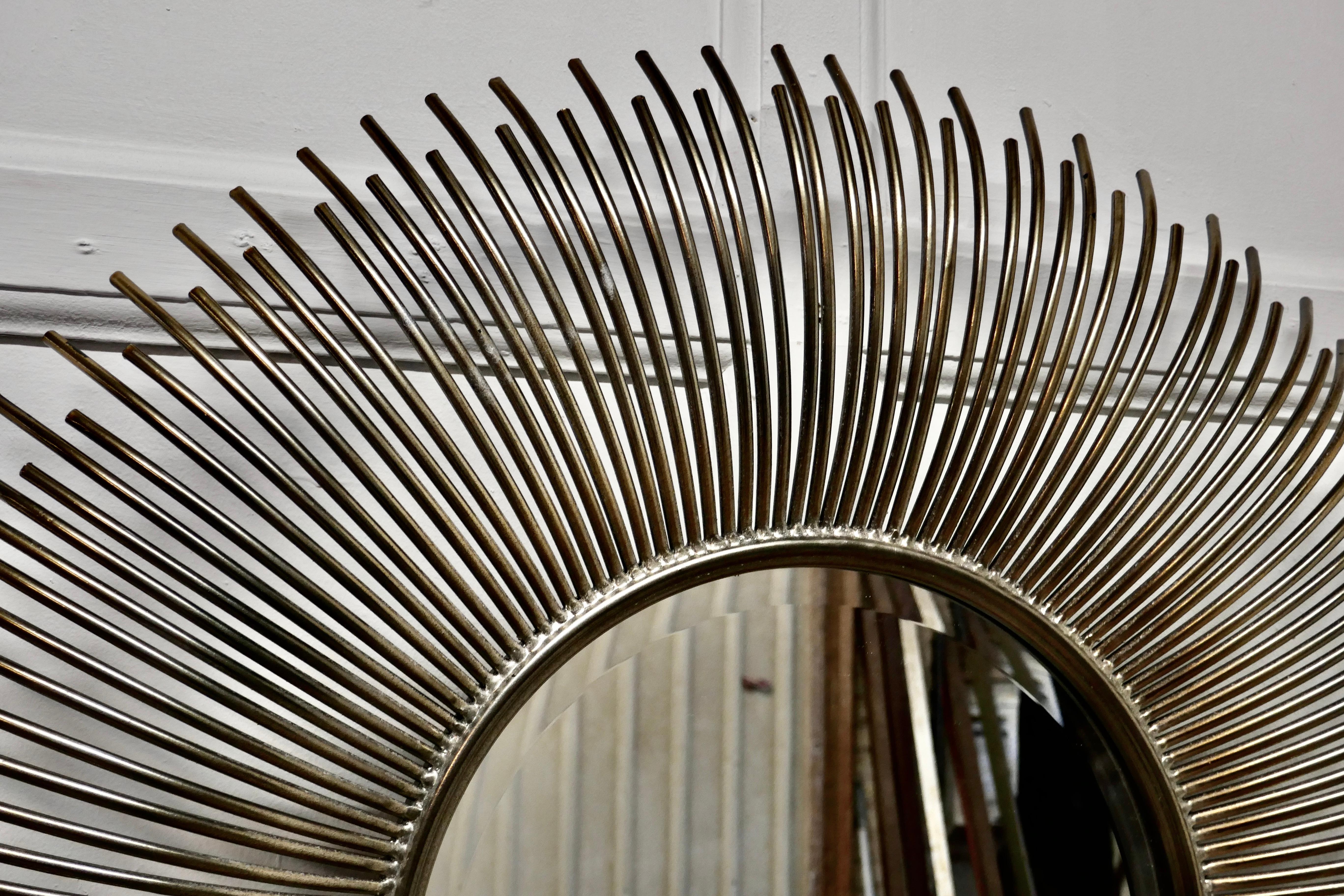 Large French Midcentury Sunburst-Starburst Steel Mirror In Good Condition In Godshill, Isle of Wight
