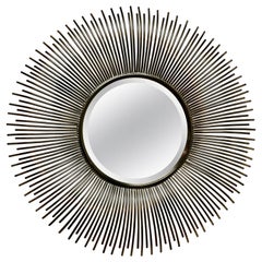 Large French Midcentury Sunburst-Starburst Steel Mirror