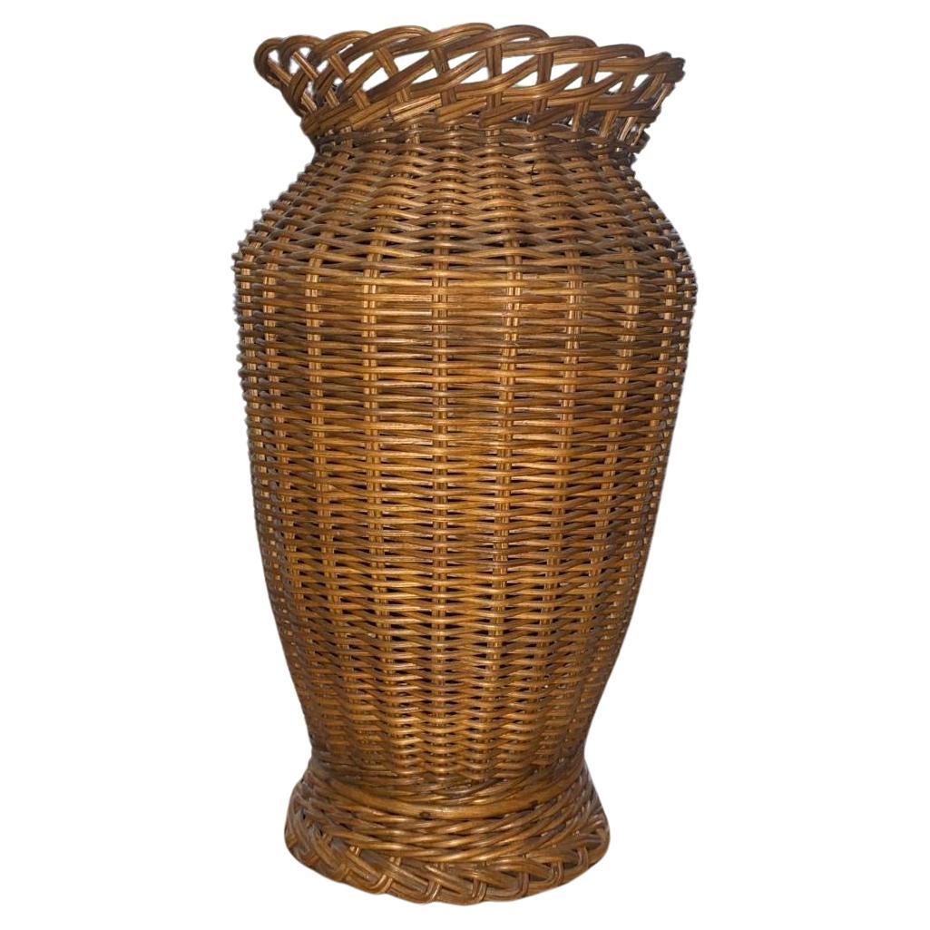 Large French Mid-Century Wicker Vase.