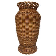 Large French Mid-Century Wicker Vase