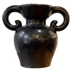 Large French Midcentury Black Ceramic Vase