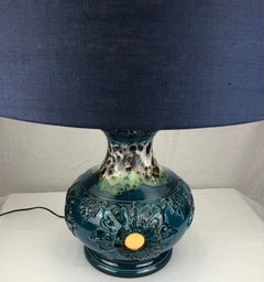 Large French Mid- 20th Century Blue and Beige Glazed Ceramic Table Lamp
